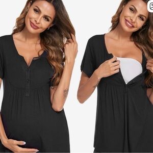 Women's Black Maternity & Nursing Pajama Top